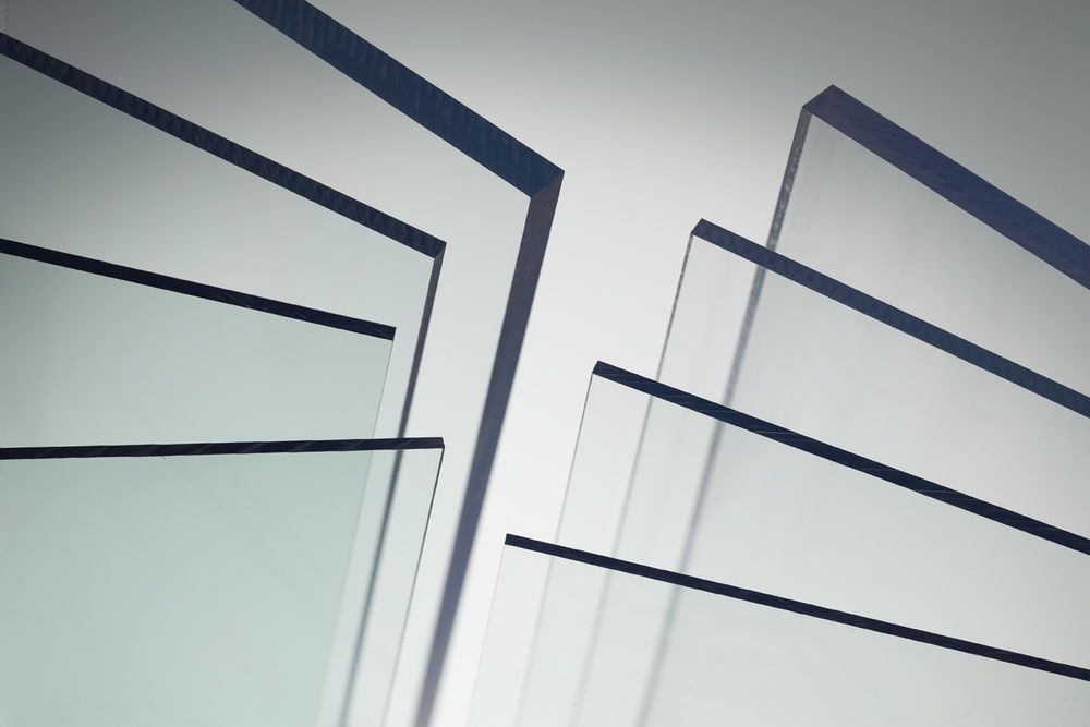 Close-up of clear and tinted polycarbonate glazing panels